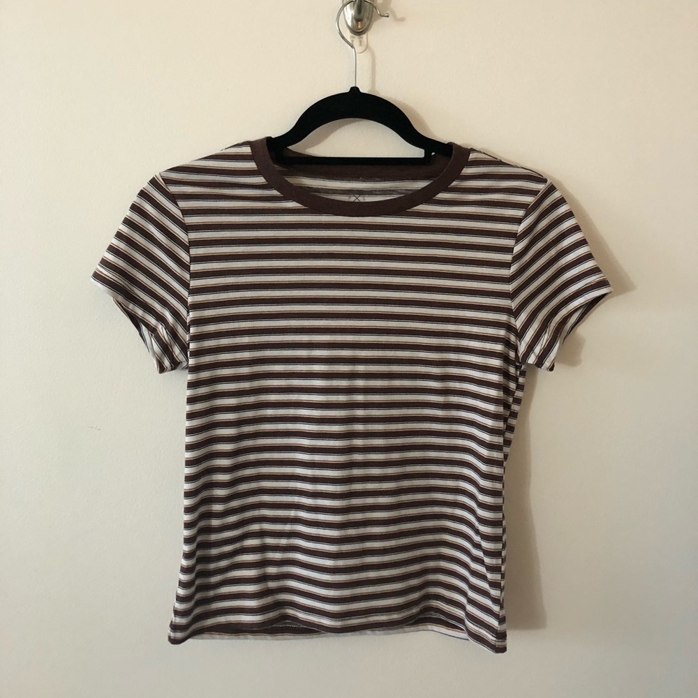 basics by pacsun striped brown t-shirt